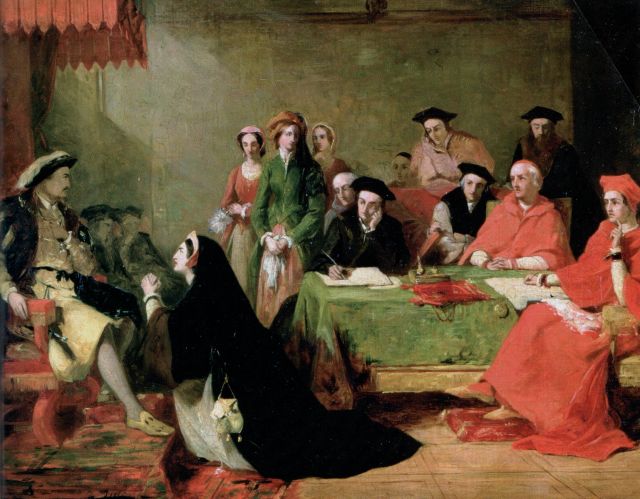 Catherine pleading her case against divorce from Henry. Painting by Henry Nelson O'Neil